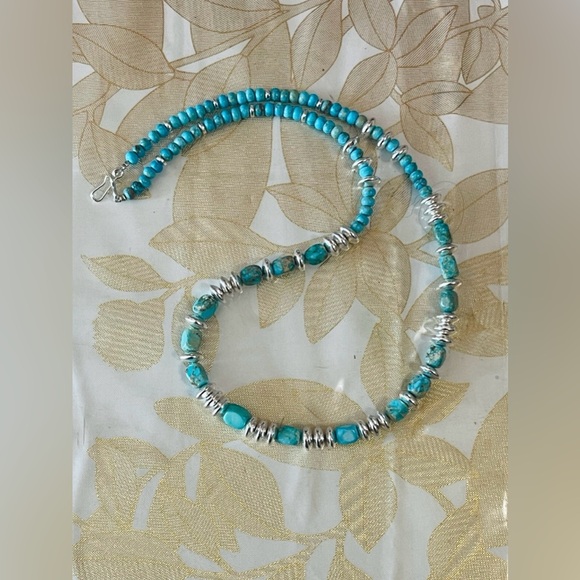 Southwest Turquoise Jasper Hematite Pearl Bench Beads Necklace Sterling Clasp 19 - Picture 2 of 6